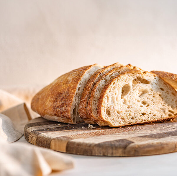 sour dough round loaf, sliced.